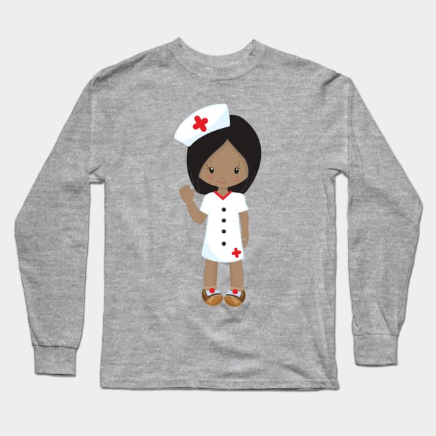 African American Girl, Cute Girl, Nurse, Doctor Long Sleeve T-Shirt by Jelena Dunčević